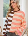 Color Block Drop Shoulder Pullover Sweatshirt