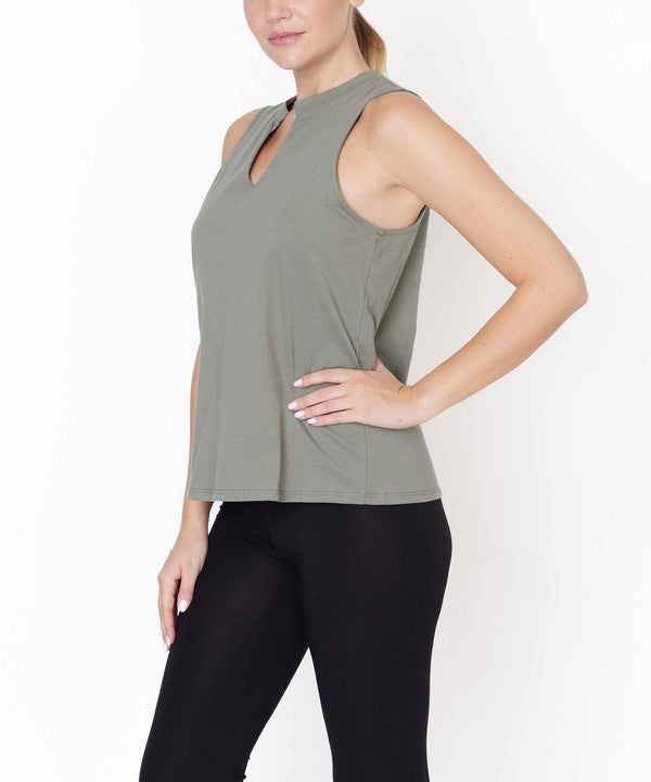 Fabina V -Cut Edge Sleeveless Cotton Jersey Top