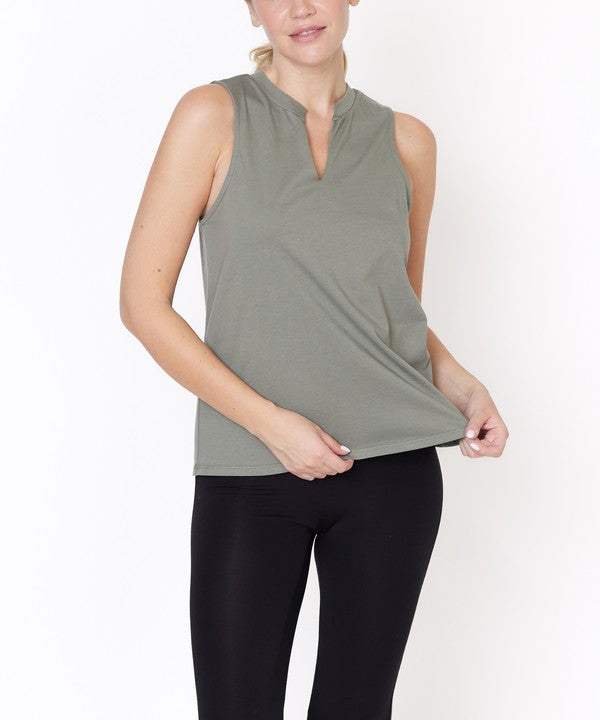 Fabina V -Cut Edge Sleeveless Cotton Jersey Top