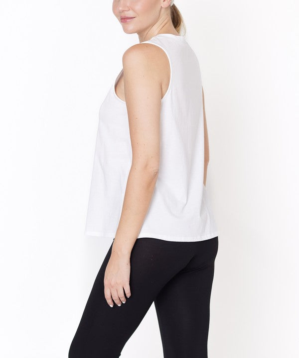 Fabina V -Cut Edge Sleeveless Cotton Jersey Top