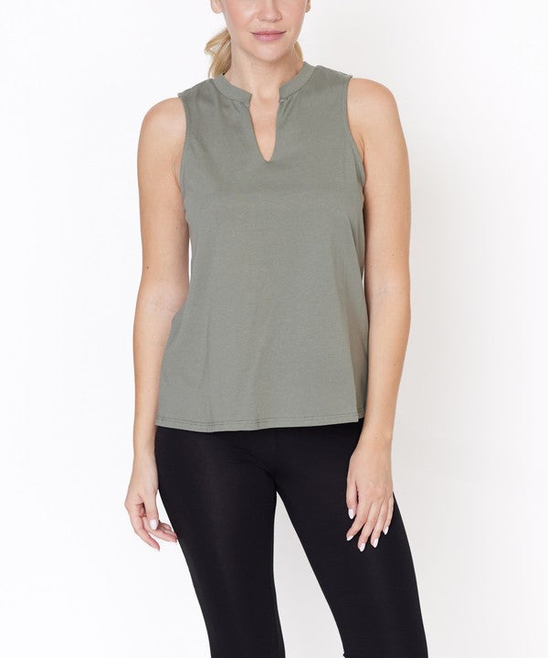 Fabina V -Cut Edge Sleeveless Cotton Jersey Top