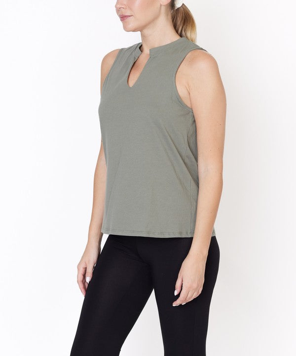 Fabina V -Cut Edge Sleeveless Cotton Jersey Top