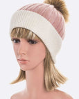 Raccoon Fur PomPom 2 Tone Beanie