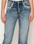 Artemis Vintage High Rise Crystal Embellished Crop Straight Jeans