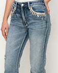 Artemis Vintage High Rise Crystal Embellished Crop Straight Jeans