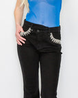 Artemis Vintage Embellished High Rise Cross Over Flare Jeans