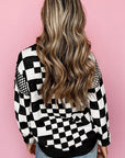 Checkered Print Drop Shoulder Round Neck Sweater