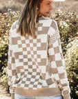 Checkered Print Drop Shoulder Round Neck Sweater