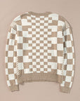 Checkered Print Drop Shoulder Round Neck Sweater