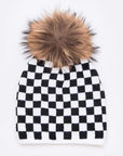 Mix Print Raccoon Fur Pom Iconic Beanie