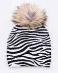 Mix Print Raccoon Fur Pom Iconic Beanie