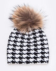 Mix Print Raccoon Fur Pom Iconic Beanie