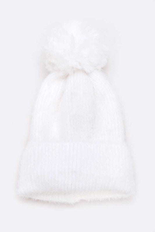 Mohair Faux Fur Pom Soft Beanie