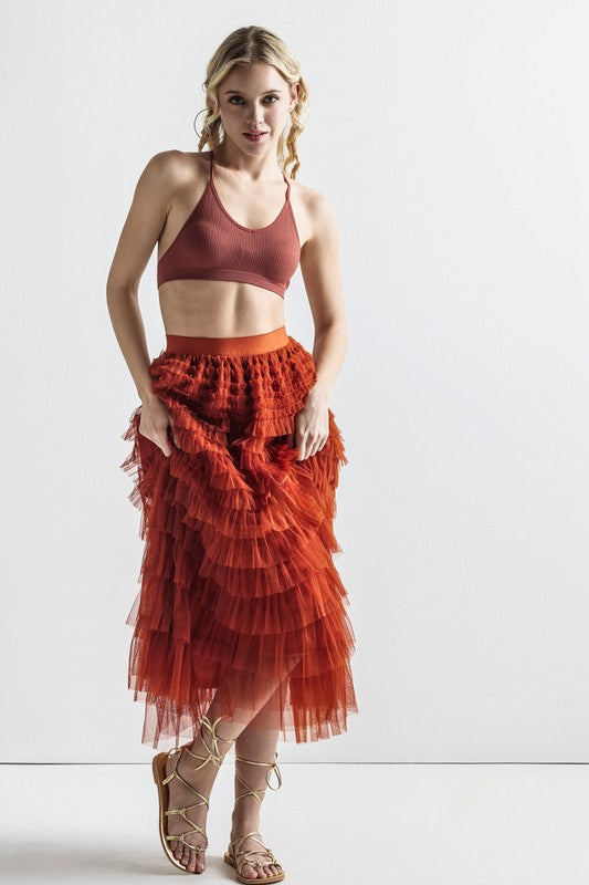 A-Line Tiered Layered Tulle Mesh Maxi Skirt