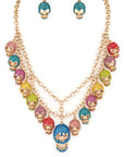 Crystal Skull Charms Statement Necklace Set