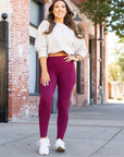 Julia Rose Maroon Full Length Leggings with Pockets