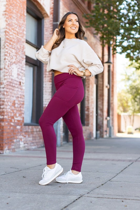 Julia Rose Maroon Full Length Leggings with Pockets