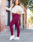 Julia Rose Maroon Full Length Leggings with Pockets