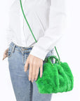 Braided Handle Faux Fur Plushy Bag