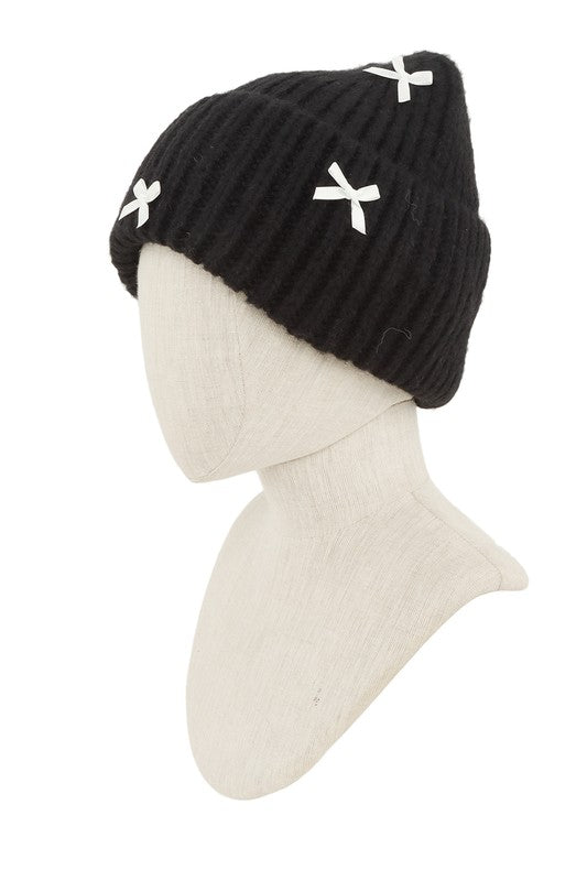 Mini Satin Ribbon Bow Beanie