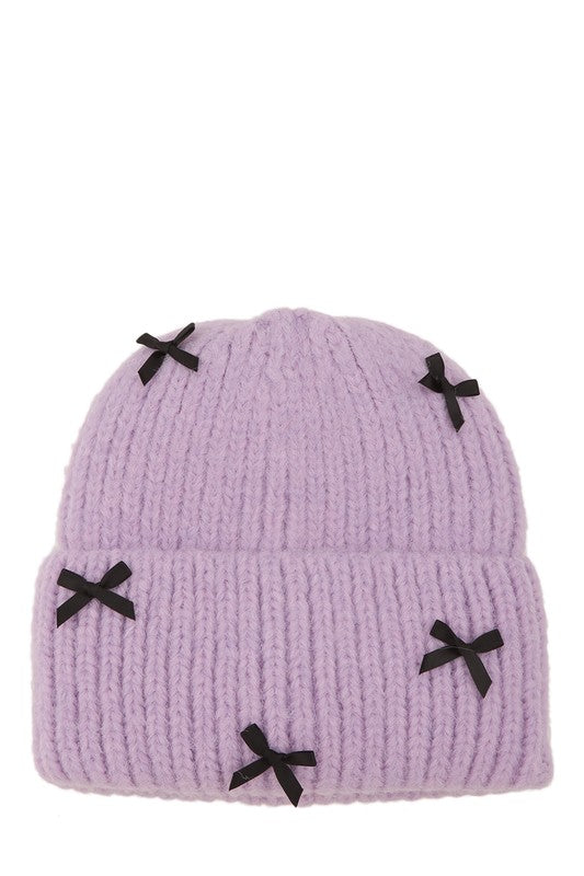 Mini Satin Ribbon Bow Beanie