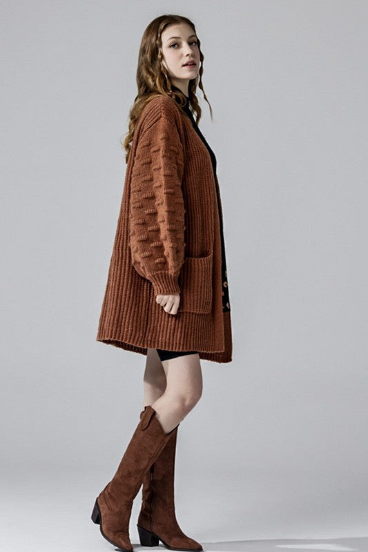 Oversized Pompom Sleeve Cardigan