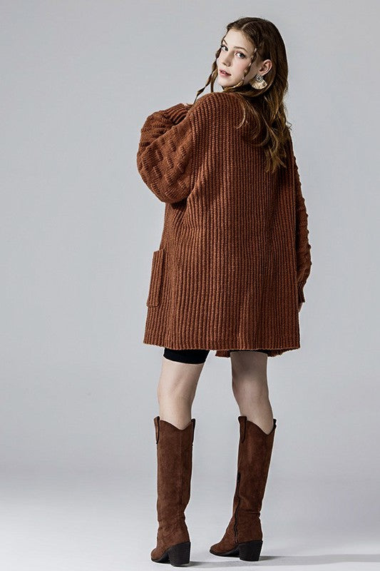 Oversized Pompom Sleeve Cardigan