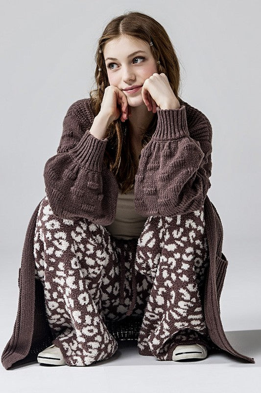 Oversized Pompom Sleeve Cardigan