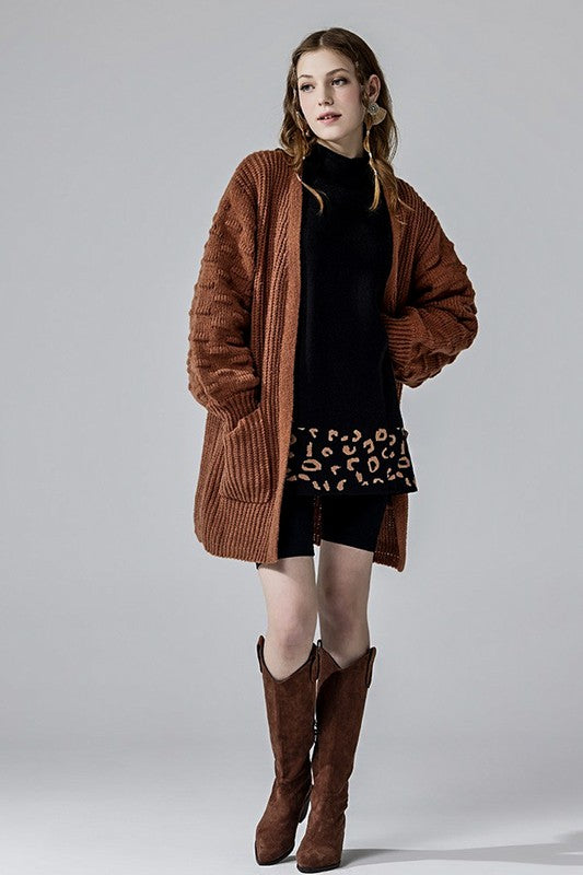 Oversized Pompom Sleeve Cardigan