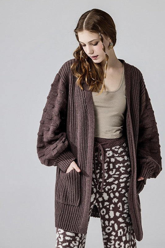Oversized Pompom Sleeve Cardigan