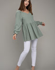 V Neck Solid Ruffle Hem Top