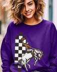 Cowboy Checkered Graphic Fleece Sweatshirts