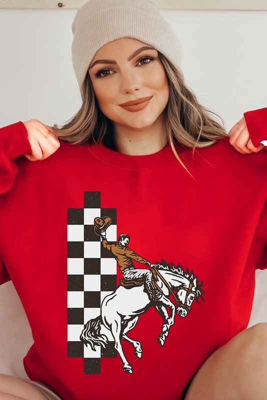 Cowboy Checkered Graphic Fleece Sweatshirts