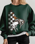 Cowboy Checkered Graphic Fleece Sweatshirts