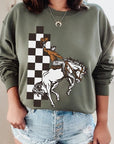 Cowboy Checkered Graphic Fleece Sweatshirts