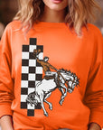 Cowboy Checkered Graphic Fleece Sweatshirts