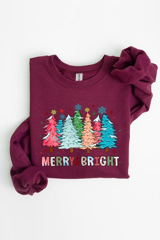 Colorful Christmas Trees Graphic Fleece Sweatshirt