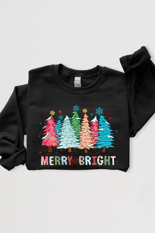 Colorful Christmas Trees Graphic Fleece Sweatshirt