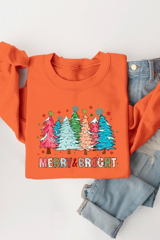 Colorful Christmas Trees Graphic Fleece Sweatshirt