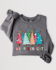 Colorful Christmas Trees Graphic Fleece Sweatshirt