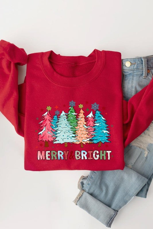 Colorful Christmas Trees Graphic Fleece Sweatshirt