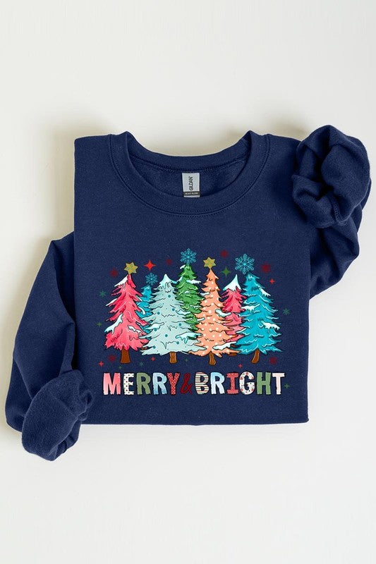 Colorful Christmas Trees Graphic Fleece Sweatshirt