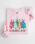 Colorful Christmas Trees Graphic Fleece Sweatshirt