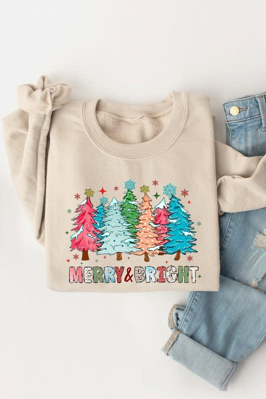 Colorful Christmas Trees Graphic Fleece Sweatshirt