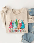 Colorful Christmas Trees Graphic Fleece Sweatshirt