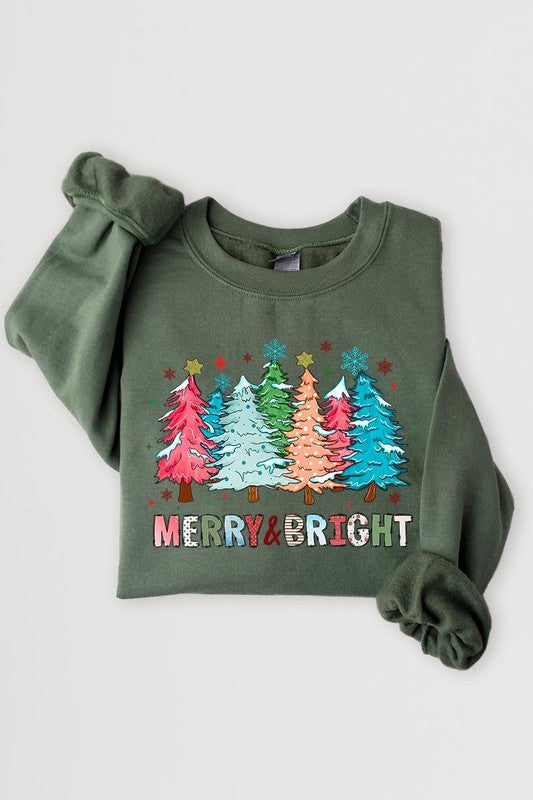 Colorful Christmas Trees Graphic Fleece Sweatshirt