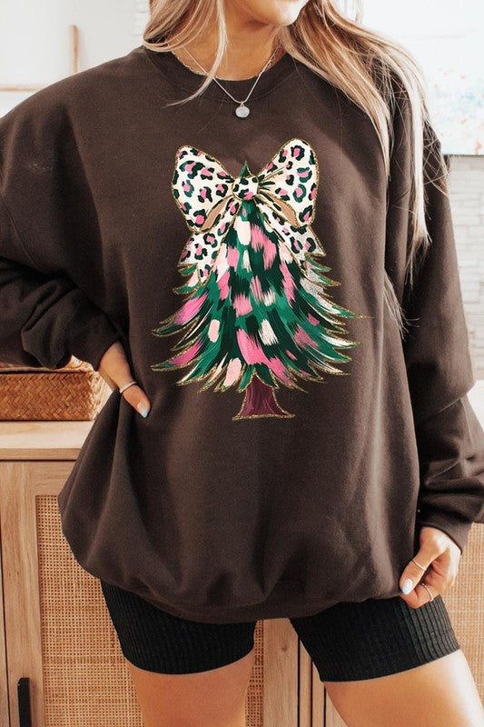 Faux Glitter Colorful Christmas Tree Sweatshirts