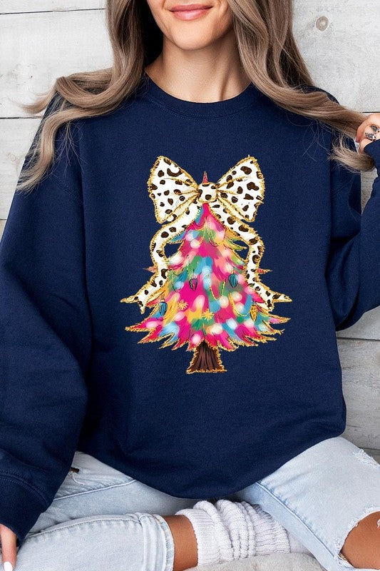 Faux Glitter Colorful Christmas Tree Sweatshirts