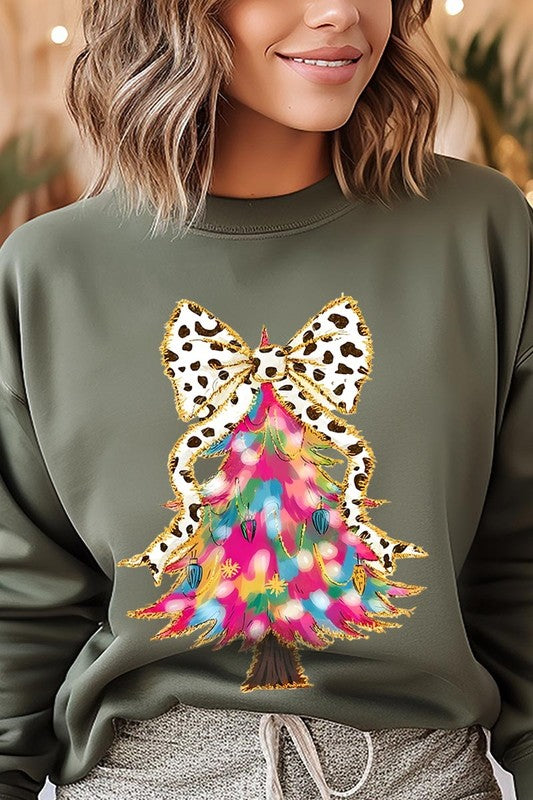 Faux Glitter Colorful Christmas Tree Sweatshirts