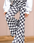 Checkered High Rise Flared Pants